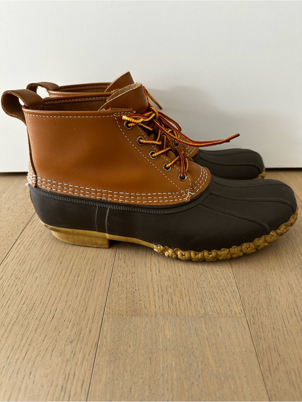 L.L. Bean Duck Boots Rubber Leather Outdoor Waterproof Brown Tan Mens Size 10 - Picture 4 of 12
